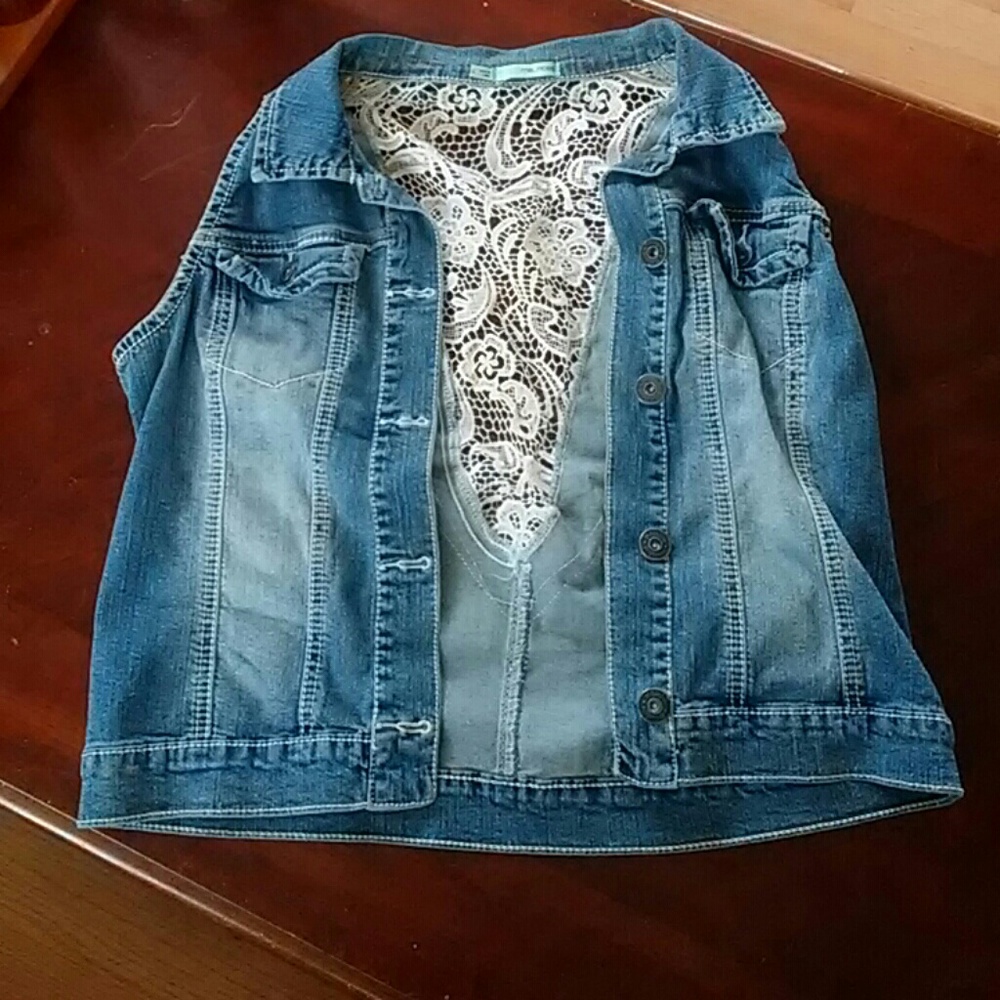 Maurices denim vest with lace back
